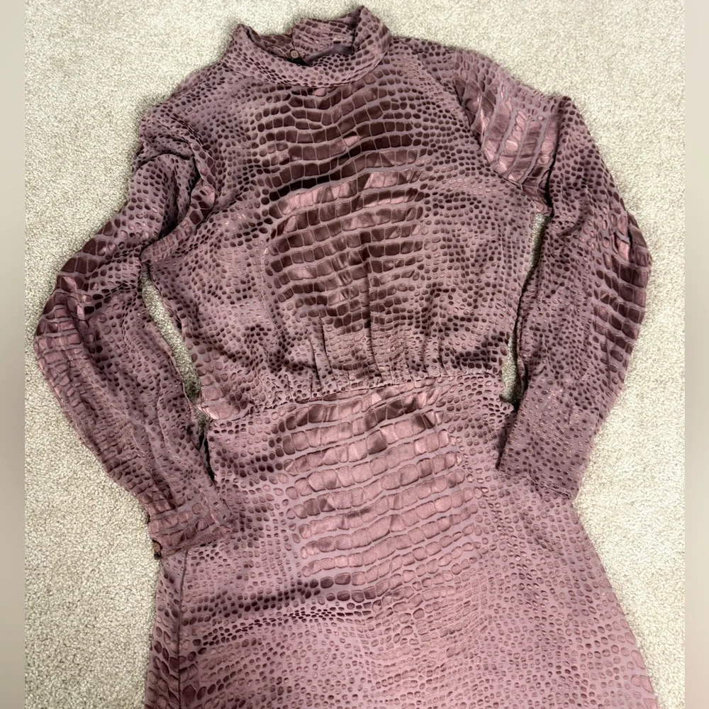 Reiss Emma Silk Velvet Burnout Snakeskin Mock Neck Long Sleeve‎ Dress Sz 4